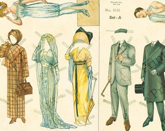 Impresiones de muñecas de papel antiguas, hombre y mujer, descarga digital instantánea imprimible #357