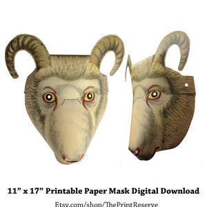 Ram Mask Halloween Printable Digital Download 11&quot; x 17&quot; Item #814