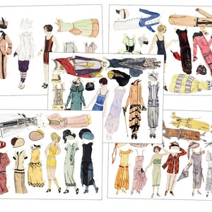 Bambola di carta stampabile disegnata a mano in stile Art Déco, modello flapper, download digitale, articolo n. 324