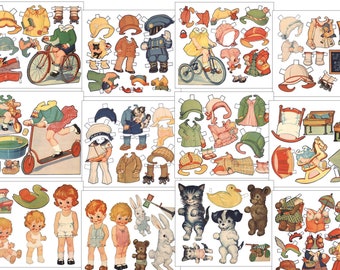 Kids Printable Paper Doll Children Animals Download Retro Image