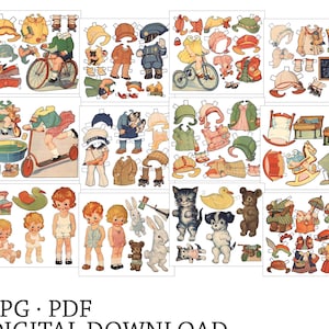 Kids Printable Paper Doll Children Animals Download Retro Image