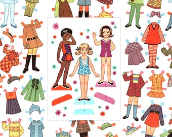 Printable Paper Doll Friends Children Kids Digital Download Image