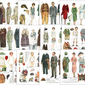 Printable Paper Doll Family Digital Download 1920s Art Deco Fashion Clipart Item #325