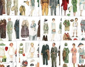Printable Paper Doll Family Digital Download 1920s Art Deco Fashion Clipart Item #325