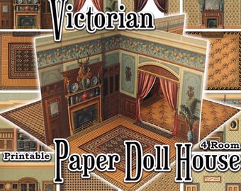 Printable Paper Dollhouse Rooms House Walls Floors Instant Digital Download Item #506