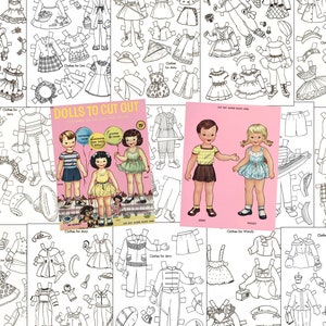 Paper Doll Coloring Digital Download 30 Pages Clothes 1950s Fashion Item #704