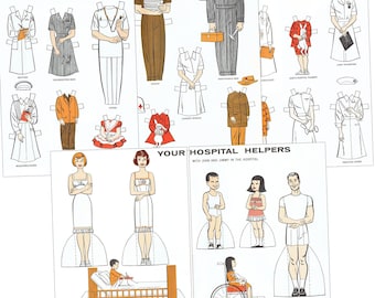 Paper Dolls Printable Hospital Helpers Nurse Doctor Digital #335