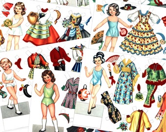 Paper Doll Friends Digital Download 8 Pages JPG Clipart Image #385