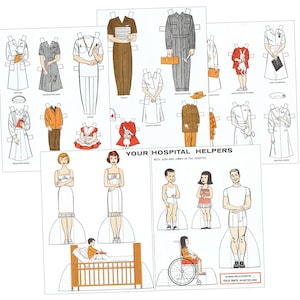 Paper Dolls Afdrukbaar ziekenhuishulpen verpleegkundige arts digitaal item #335