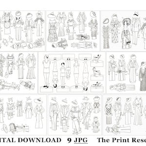 Paper Doll Download Coloring Activity Toy Digital Printable Vintage Item #702