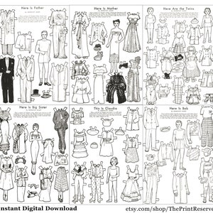 Paper Doll Family Coloring Pages Printable Instant Digital Download Item #709