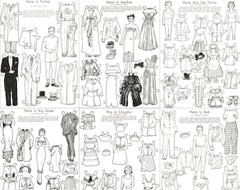 Paper Doll Family Coloring Pages Printable Instant Digital Download