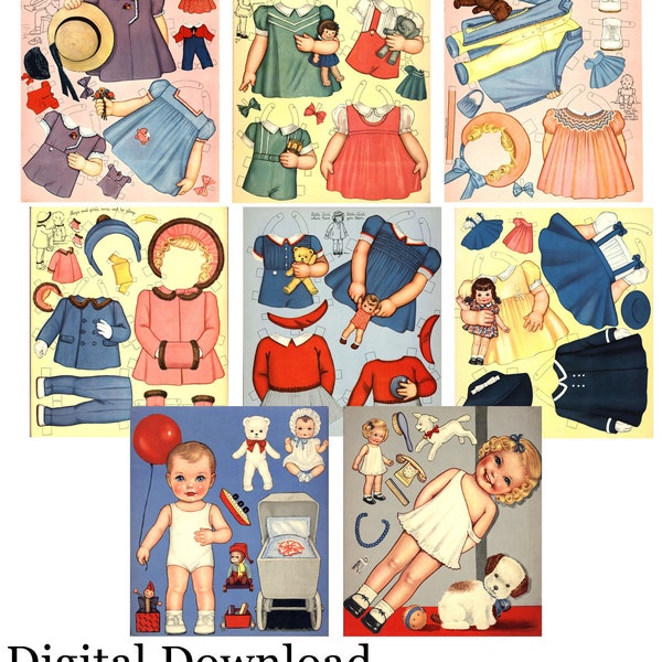 Paper Doll Download Boy & Girl Vintage Kids Cute Printable Retro