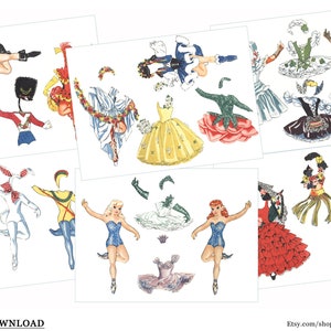 Paper Doll Printable 1950s Ballet Ballerina Dancer Digital Download Item #383