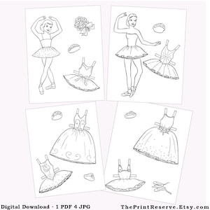 Paper Doll Coloring Page Ballet Ballerina Digital Download Printable Item #714