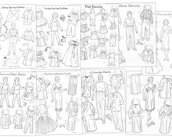 Paper Doll Coloring Pages 1950s Fashion Instant Digital Download