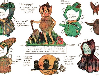 Imagen de muñeca de papel vintage para imprimir en formato digital de Halloween