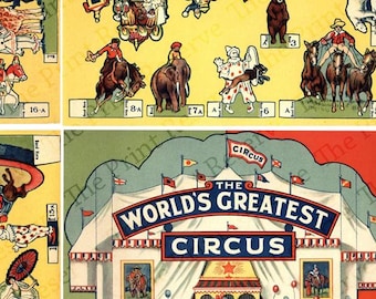 Escena de juguete de papel de circo imprimible, descarga digital, clipart