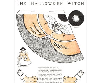 Printable Antique Witch Halloween Paper Doll Stand Up Decoration Instant Digital Download DIY Papercraft