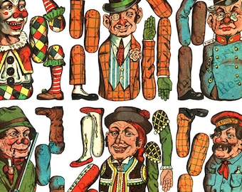Marionetas de papel articuladas imprimibles, muñecas de papel para descargar digitalmente
