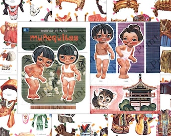 Asian Doll Printable Paper Dolls Retro Vintage Printable Digital Download