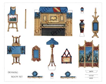 Paper Doll House Furniture Drawing Room Set Printable Digital Download