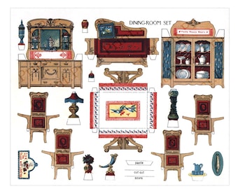 Paper Doll House Furniture Dining Room Set Printable Digital Download