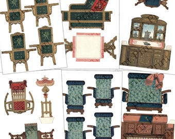 Antique Paper Doll House Furniture Printable Digital Download