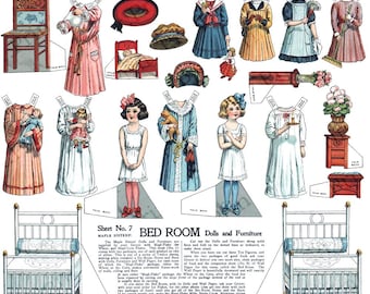 Camera da letto Casa delle bambole Bambole di carta stampabili Mobili Download digitale