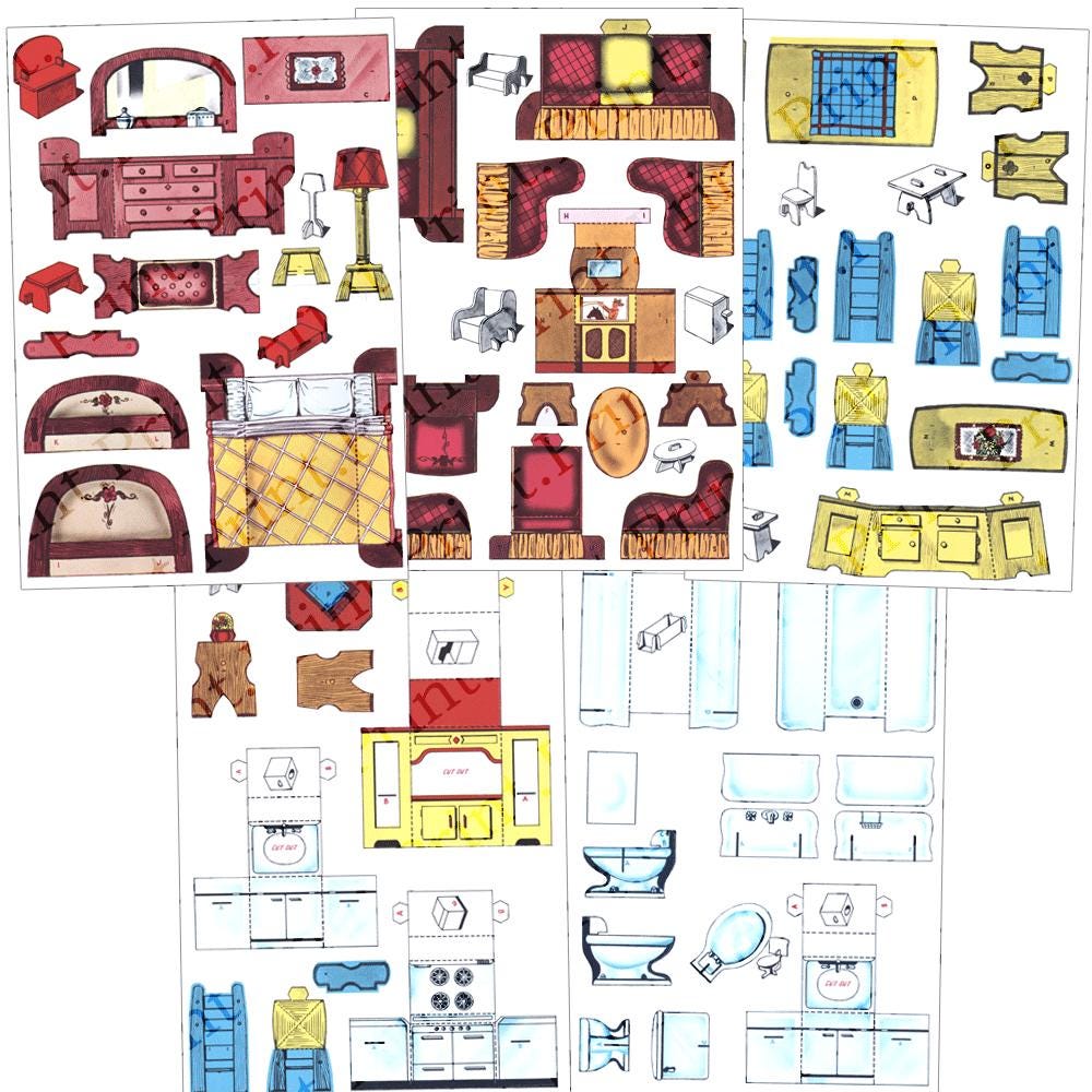 Paper Doll Furniture 5 Page Printable PDF Digital Download Vintage #525 -  Etsy, image size:1000x1000