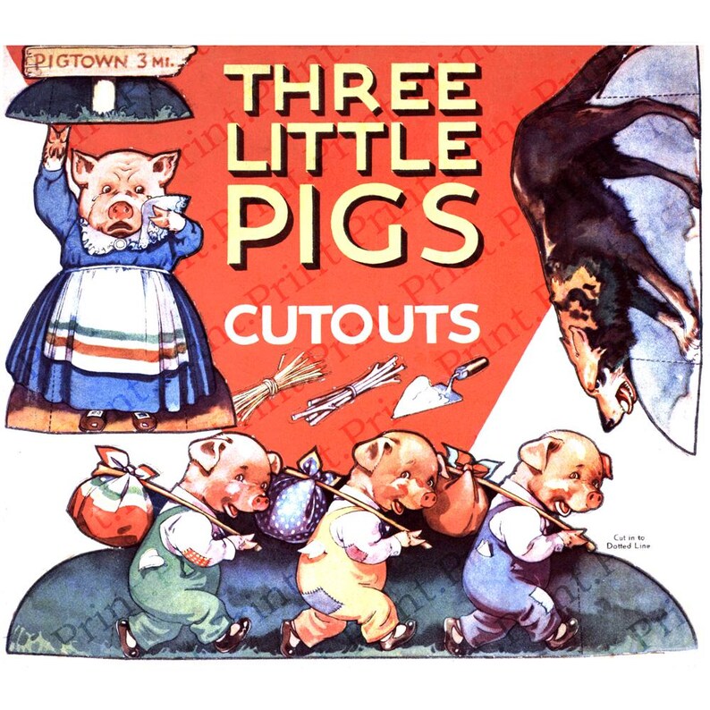 Three Little Pigs Printable Digital Download Art Image 5 Page PDF - Etsy