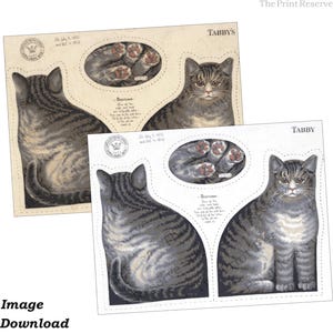 Image imprimable de chat pour le jouet de poupée de transfert de tissu antique des années 1890 téléchargement numérique