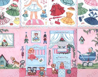 Dollhouse Pop Up Room Backdrop Paper Doll Printable Digital Download