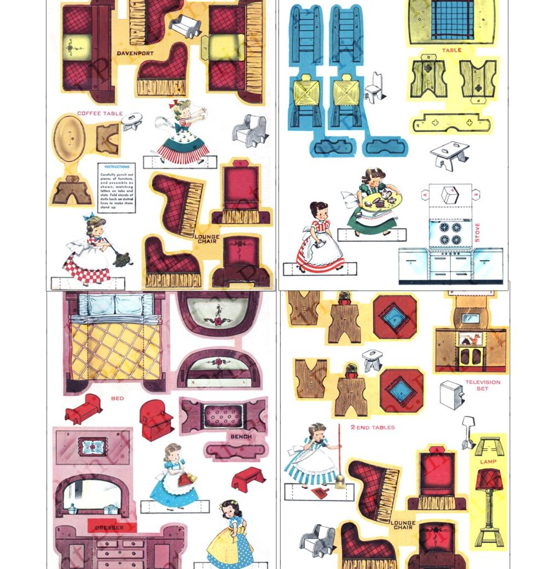 Paper Doll Printable Furniture Doll House Dolls Vintage Digital