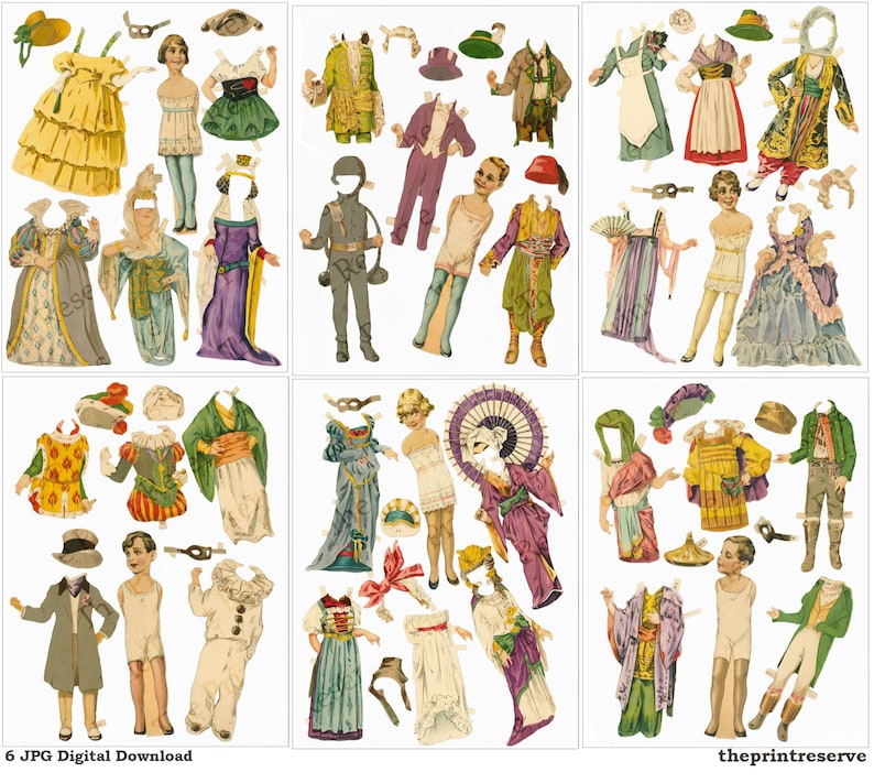 Paper Doll Printable Costume Paper Dolls Digital Download - Etsy