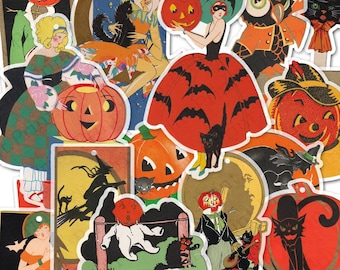 Halloween Digital Paper 1920s Printable Ephemera Art Dowload