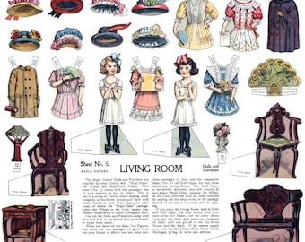 Living Room Dollhouse Printable Paper Dolls Furniture Digital Download
