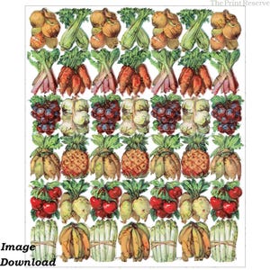 Fruits et légumes Clipart banane ananas rétro en téléchargement numérique, article n° 224