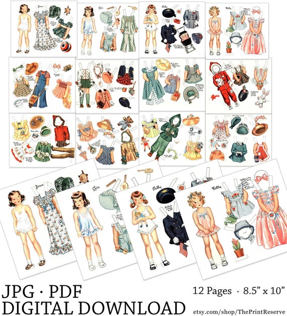 Paper Doll Printable Girls Kids Toys Craft Kit Instant Digital Download 