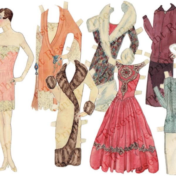 Printable Paper Doll 1920s Art Deco Fashion Digital Download