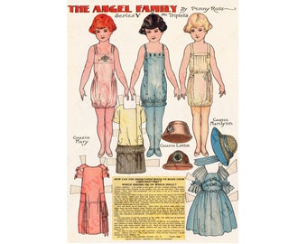 Printable Paper Dolls Angel Family The Triplets Digital Download