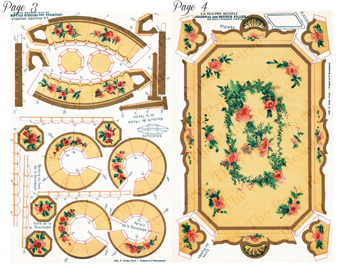Prinatable Tea Set Printable Tea Set Paper Doll House Victorian Digital Download Image ...