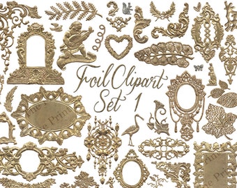Pintable Gold Borders Frames Clipart Set Digital Download