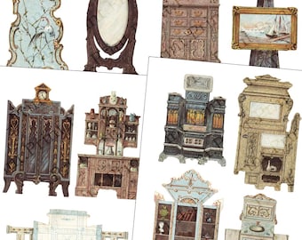 Meubles en papier pour maison de poupée, miniature imprimable, téléchargement numérique au format PDF
