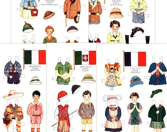 Muñecas de papel antiguas internacionales para niños (PDF de 5 páginas)