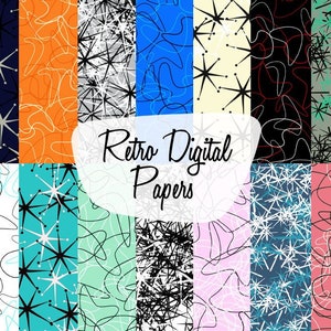 Retro Digital Paper Boomerang Atomic Star Download Printable Item #203