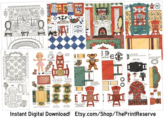 Paper Doll House Furniture Paper Doll Printable Digital Download