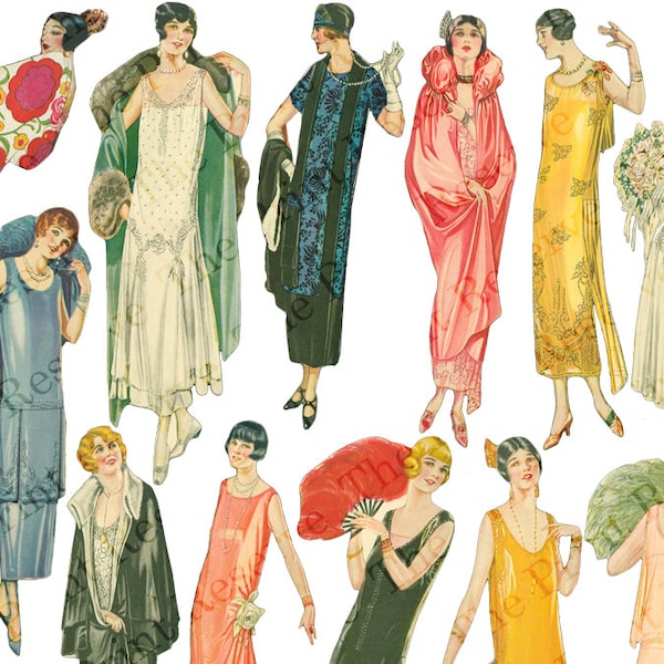 Printable Ephemera Art Deco 20s Fashion Clipart Instant Digital Download Images