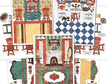 Paper Doll House Rooms & Furniture Printable Digital Download Image PDF #523