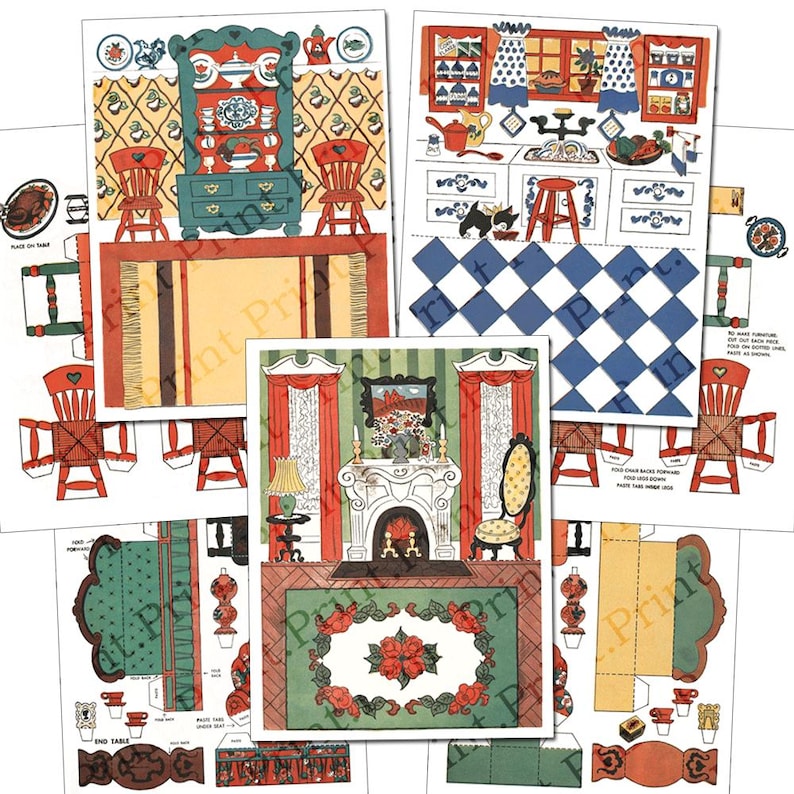 Paper Doll House Rooms & Furniture Printable Digital Download Image PDF ...